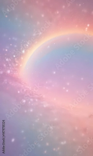 Fototapeta Soft pastel rainbow transitioning to bright coral holographic finish, glittering sparkles , abstract, optical