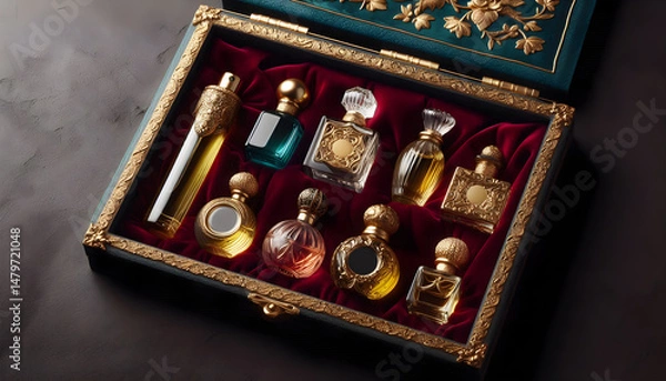 Fototapeta Mini perfume sampler set, image created using Ai