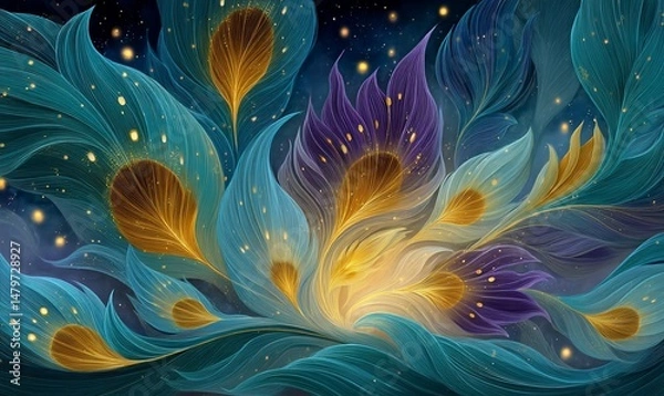 Obraz Ethereal feathers dance in cosmic night