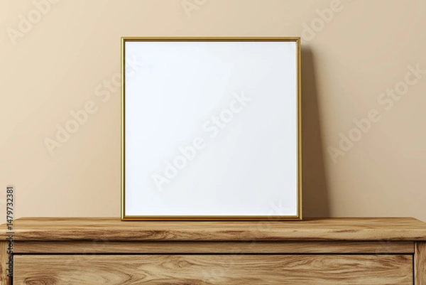 Obraz Gold mock up poster frame on the wooden dresser