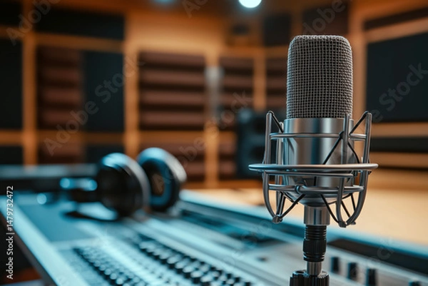 Fototapeta Close-up of a professional microphone in the studio