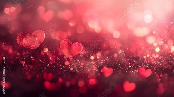 Fototapeta Romantic heart celebration abstract background digital art red sparkles close-up view love concept