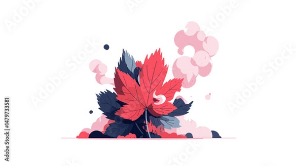 Obraz Stylized Digital Illustration of Maple Leaf with Pink and Blue Abstract Shapes on White Background
