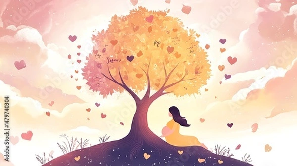 Fototapeta Expecting mother under the tree of love