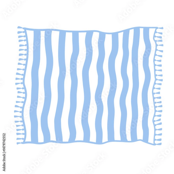 Fototapeta Rolled out striped plaid with tassel isolated illustration. Picnic blanket, vector design element.