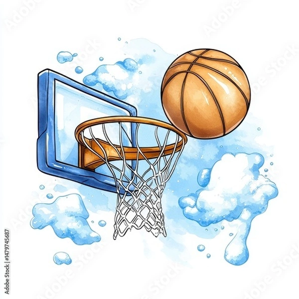 Obraz Pixel Art Watercolor Basketball About to Score