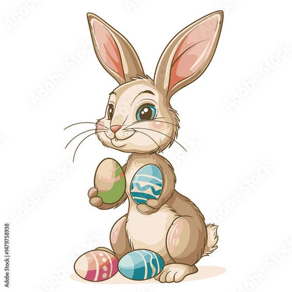 Obraz Vector cute rabbit holding easter eggs
