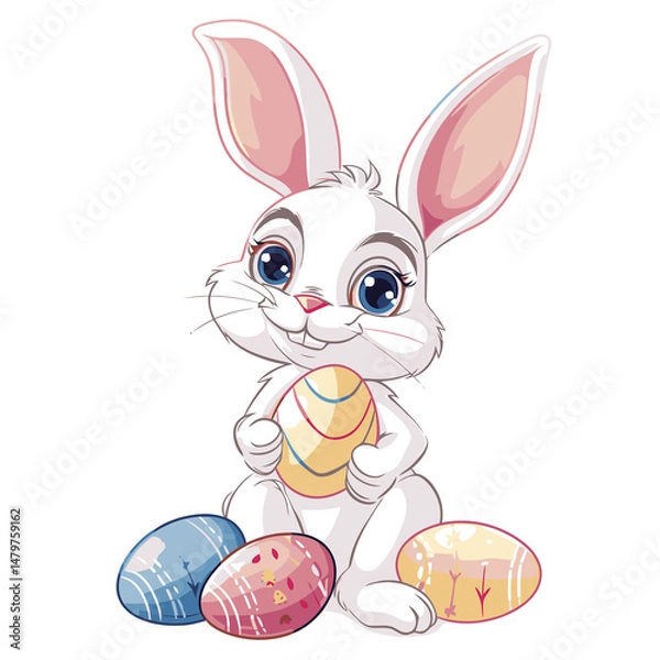 Obraz Vector cute rabbit holding easter eggs