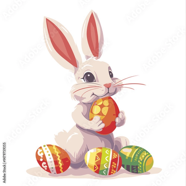 Obraz Vector cute rabbit holding easter eggs