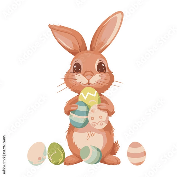 Obraz Vector cute rabbit holding easter eggs