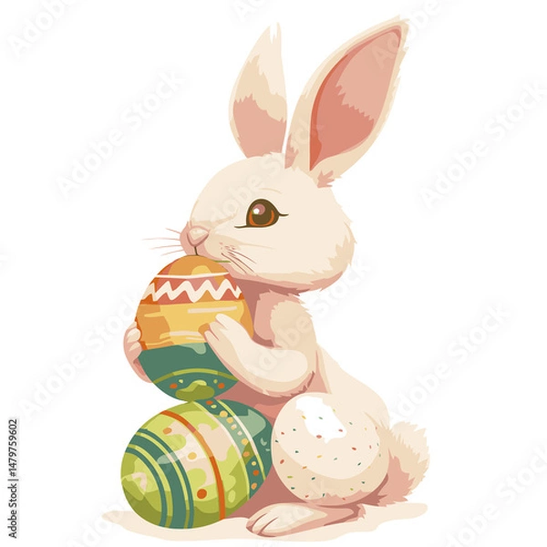 Obraz Vector cute rabbit holding easter eggs