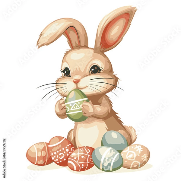 Obraz Vector cute rabbit holding easter eggs