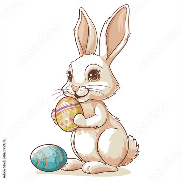 Obraz Vector cute rabbit holding easter eggs