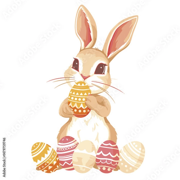 Obraz Vector cute rabbit holding easter eggs