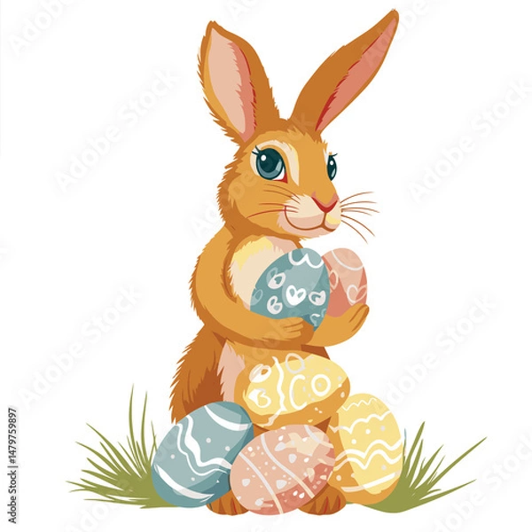 Obraz Vector cute rabbit holding easter eggs