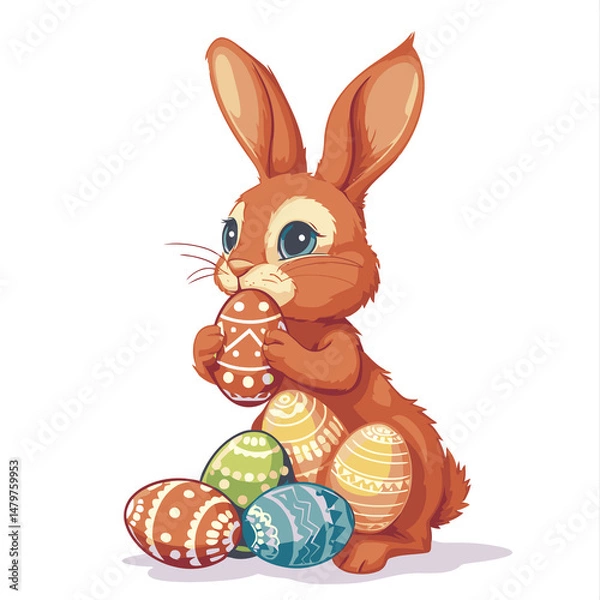 Obraz Vector cute rabbit holding easter eggs
