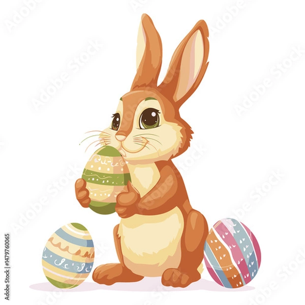 Obraz Vector cute rabbit holding easter eggs