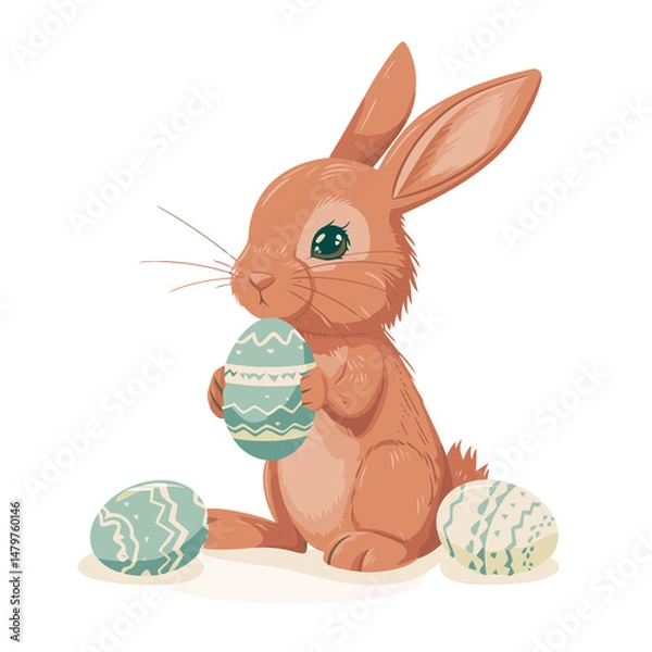 Obraz Vector cute rabbit holding easter eggs
