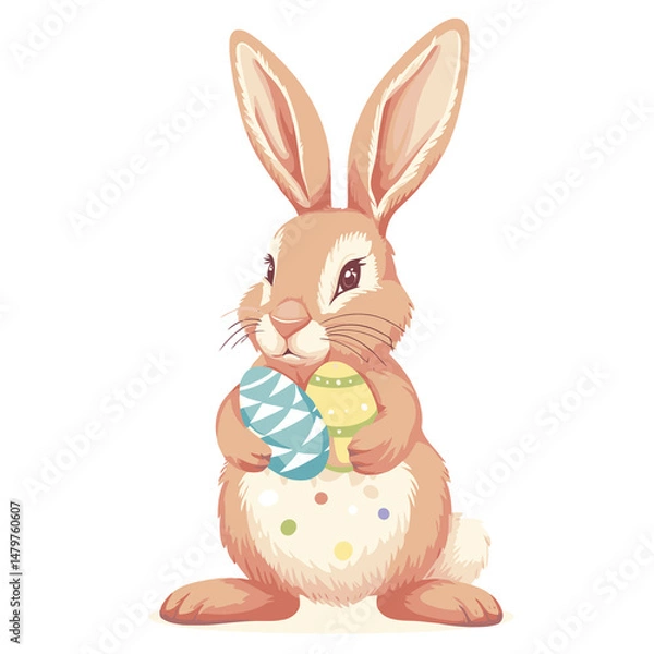 Obraz Vector cute rabbit holding easter eggs