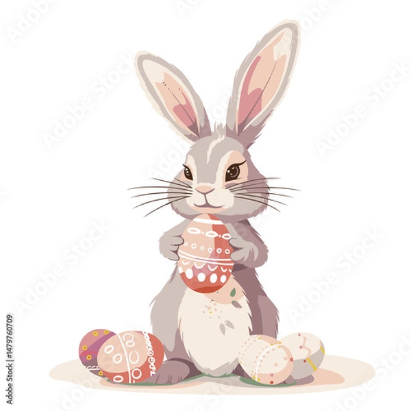 Obraz Vector cute rabbit holding easter eggs