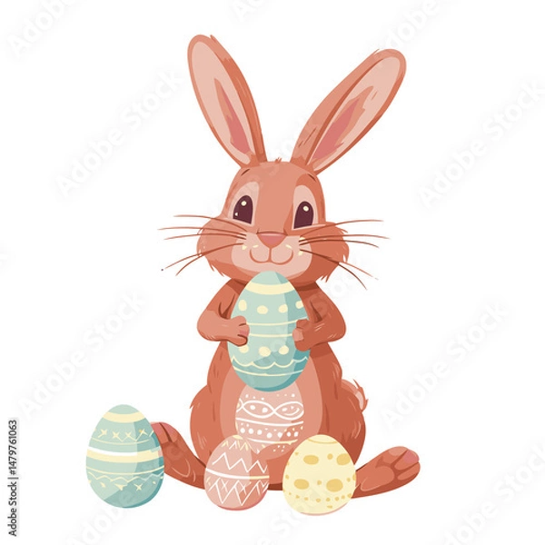 Obraz Vector cute rabbit holding easter eggs
