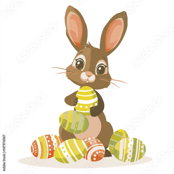 Obraz Vector cute rabbit holding easter eggs
