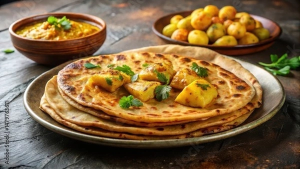 Fototapeta Aloo paratha on a plate
