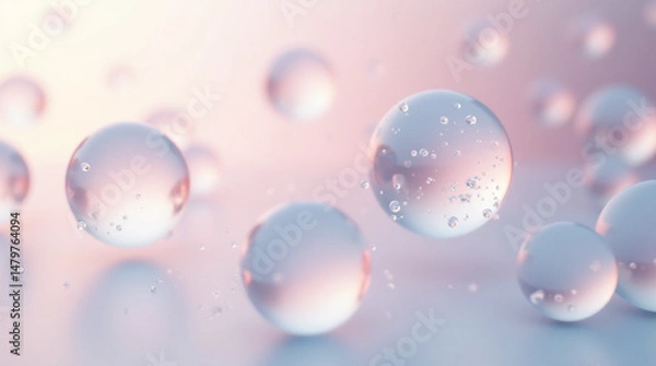 Fototapeta Close-Up of Ethereal Transparent Spheres Floating in a Soft Gradient Space – Microphotography of Light Refractions and Surface Details
