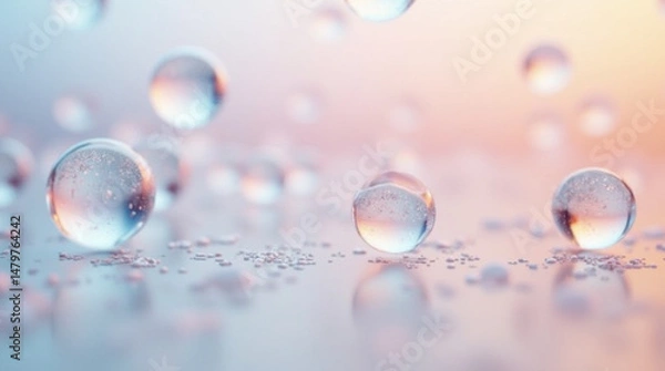 Fototapeta Close-Up of Ethereal Transparent Spheres Floating in a Soft Gradient Space – Microphotography of Light Refractions and Surface Details