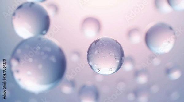Fototapeta Close-Up of Ethereal Transparent Spheres Floating in a Soft Gradient Space – Microphotography of Light Refractions and Surface Details