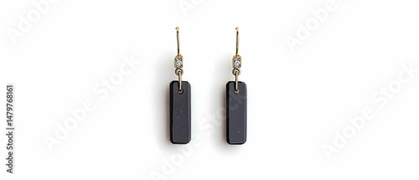 Fototapeta Stylish Black Rectangle Earrings With Gold Hooks