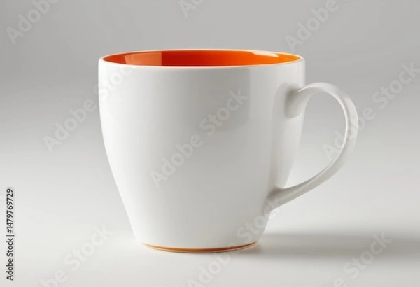 Fototapeta On the table is a white cup with an orange rim