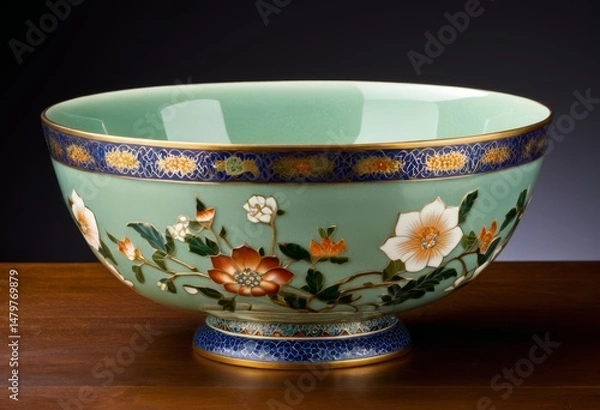 Fototapeta The table has a bowl with floral motifs