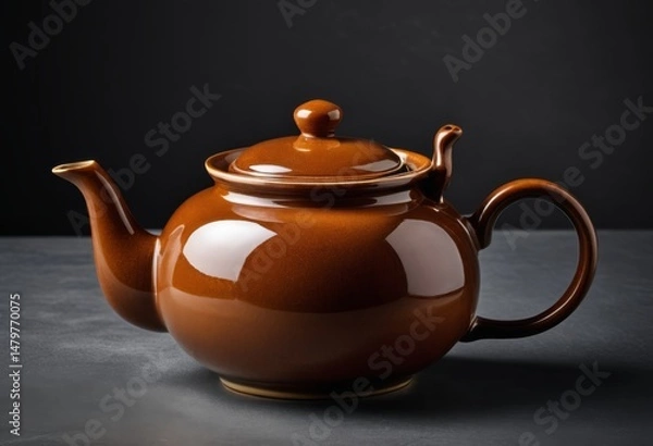 Fototapeta There is a black teapot with a lid on the table
