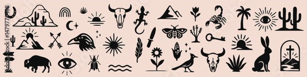 Fototapeta Boho western vector set with cowboy and desert elements — ideal for branding, prints, and creative projects.
