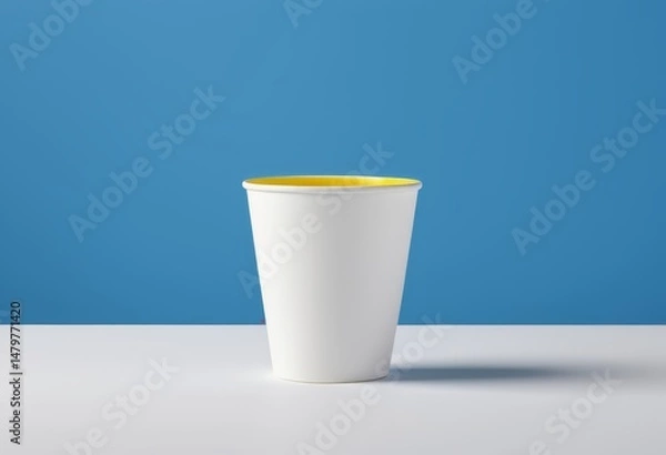 Fototapeta The table has a white cup with a yellow lid above it