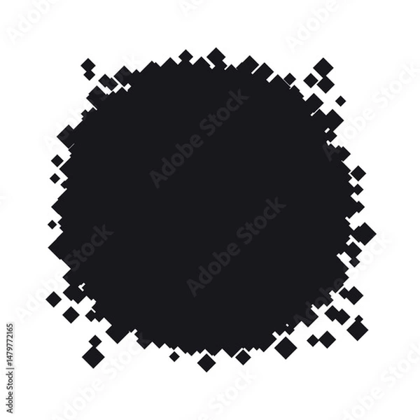 Fototapeta Decorative black circle with diamond pattern. Black round grunge frame with square splashes