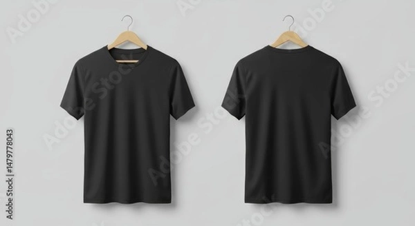 Fototapeta Black t-shirt mockup, showcasing front and back design for apparel presentation
