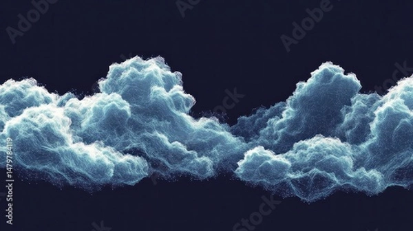 Obraz Abstract representation of fluffy clouds against a dark background.  A digital artistic interpretation of cumulus clouds
