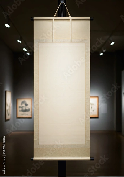 Obraz 美術館で展示されている掛け軸のモックアップ