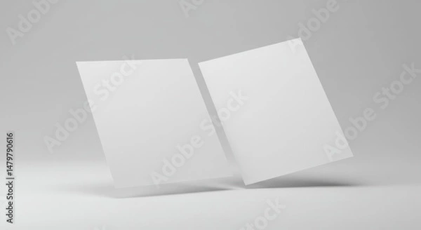 Obraz Minimalist Presentation: Two Floating White Papers in a Clean Studio Setting