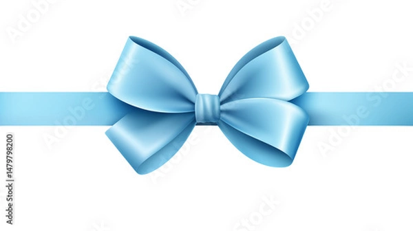 Fototapeta A light blue ribbon tied in a bow on transparent background