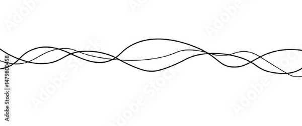 Fototapeta Vector black abstract wave thin curved lines graphic for design.