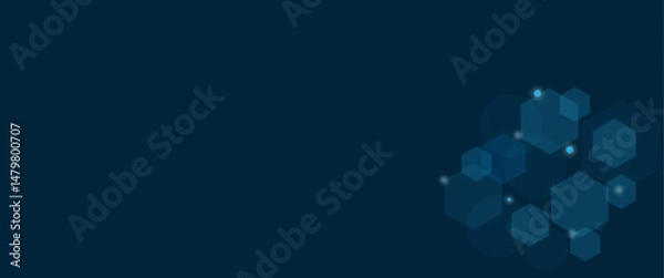 Fototapeta Vector geometric abstract background with blue hexagons. Structure molecule and communication. Science, technology