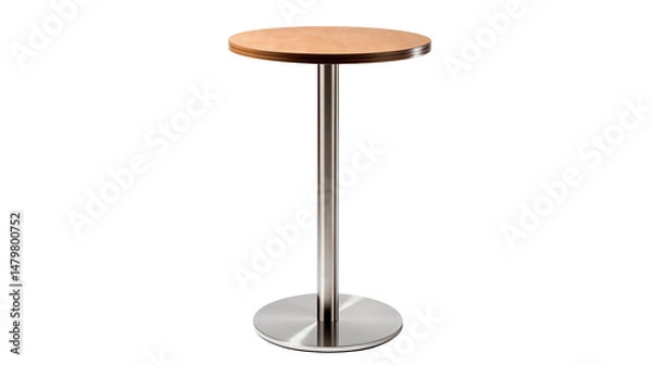 Fototapeta Isolated round table with wooden top and metal base center