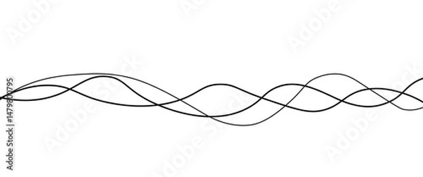 Fototapeta Vector black abstract wave thin curved lines graphic for design.