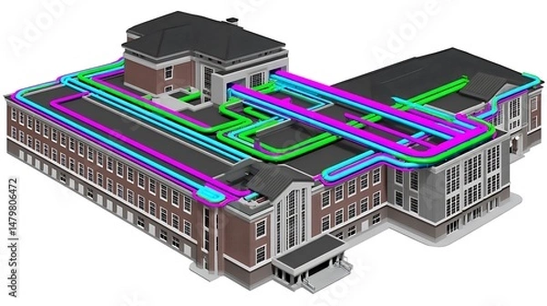 Fototapeta Campus Building Infrastructure 3D Pipes  Systems.
