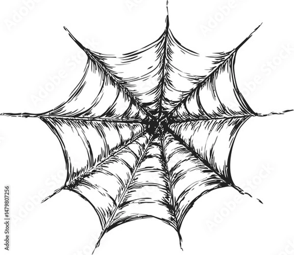 Fototapeta Intricate black and white sketch of a detailed spider web design. Vector illustration
