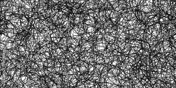 Fototapeta Scribble chaos seamless bg with pen strokes texture. Doodle curly insane tangled background. Chaotic swirl lines in vector illustration