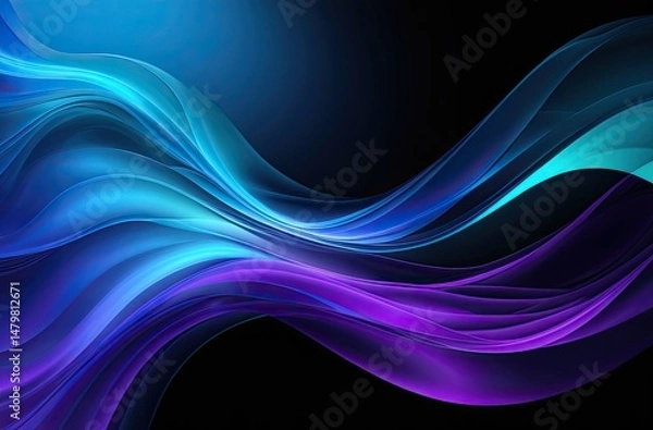 Fototapeta Abstract Flow of Light in Blue and Purple Gradients on Black Background